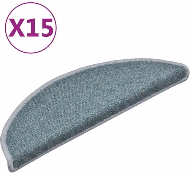 Berkfield Home Self-Adhesive Carpet Stair Treads, 15 Pack, Petrol Blue, W: 56 cm, D: 17 cm, H: 3 cm