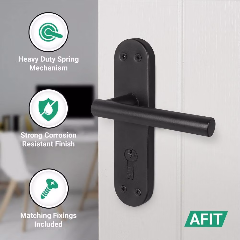 AFIT Matt Black T-Bar Door Handle with Euro Lock, Double Cylinder and Hinges, 150 x 150 mm – 3