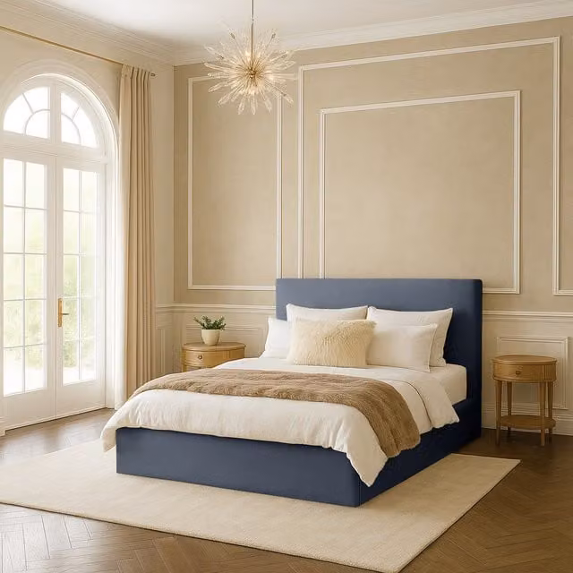 Desire Deco Modern Plain Upholstered Fabric Bed Frame, Grey, W/D/H: 200 x 200 cm