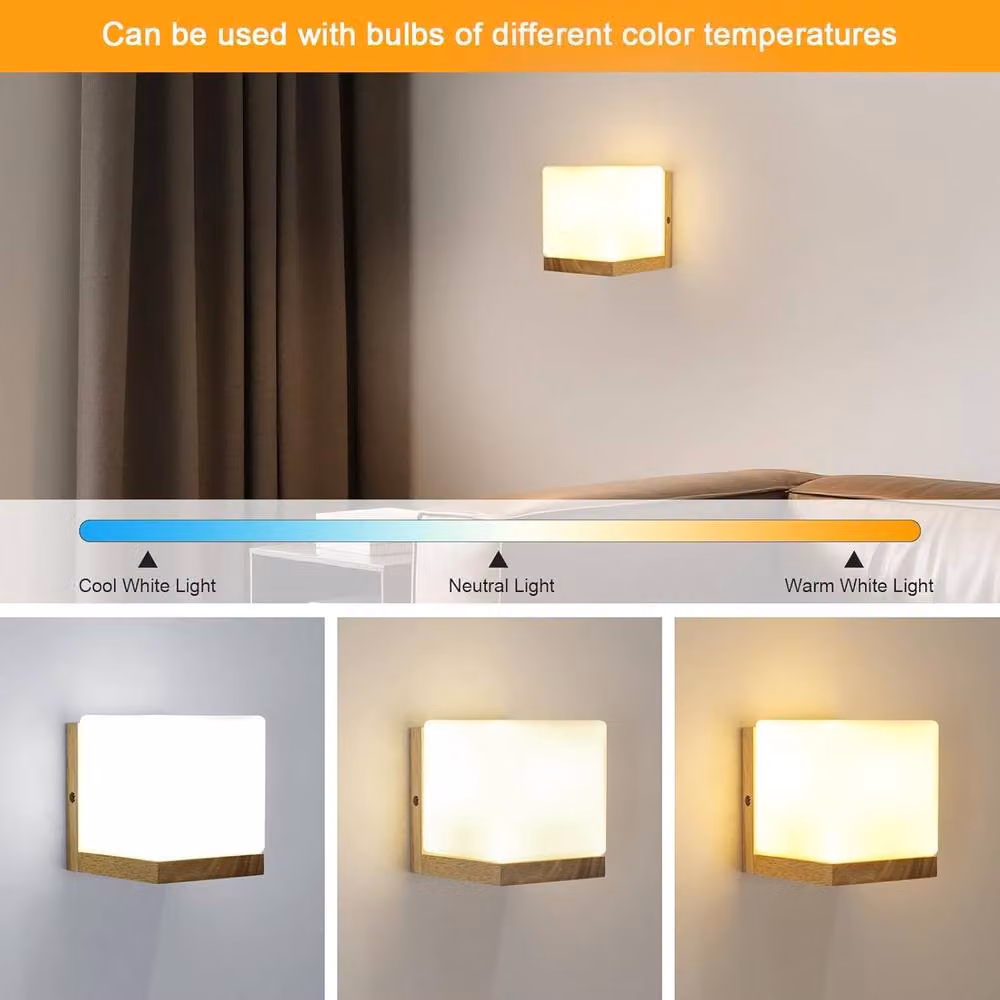 Goeco Vintage Square E27 Wood and Glass Interior Wall Lamp in White – 5
