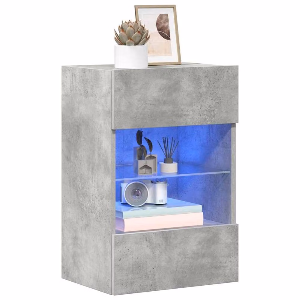 Berkfield Home Modern Wall Mounted TV Cabinets with Integrated LED Lights, 2 Pack, Concrete Grey, W/D/H: 40 x 30 x 60.5 cm – 2