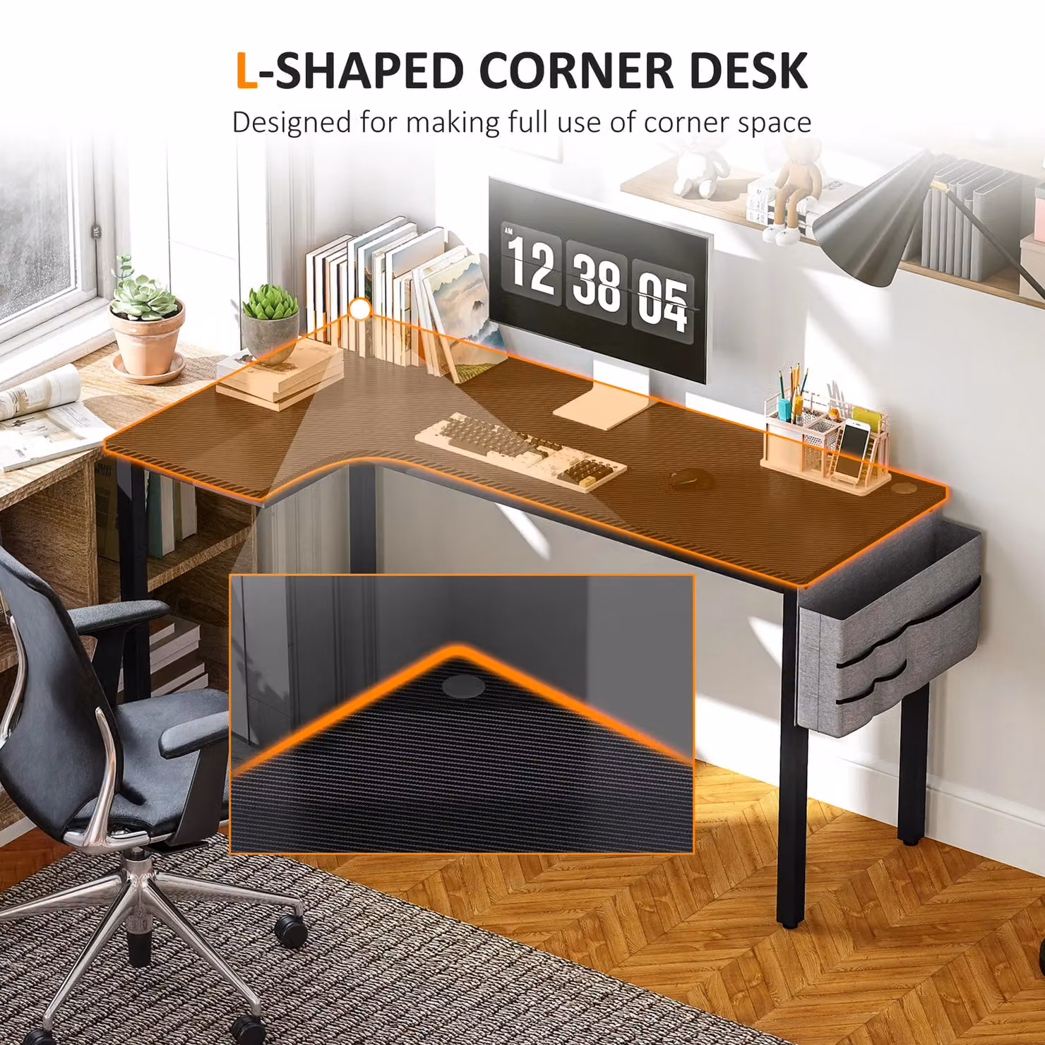HOMCOM L-Shaped Corner Desk in Black, W/D/H: 145 x 81 x 76 cm – 3