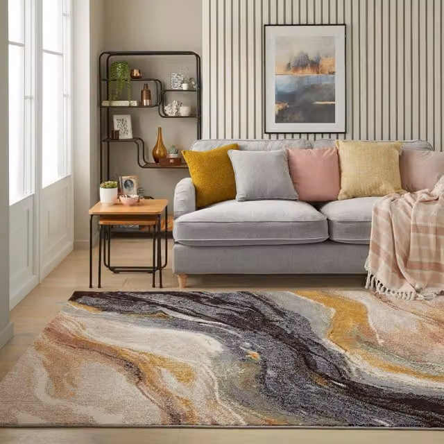 The Rug Shop UK Beige and Multicolour Modern Abstract Polyester and Jute Area Rug, W: 240 cm, D: 330 cm