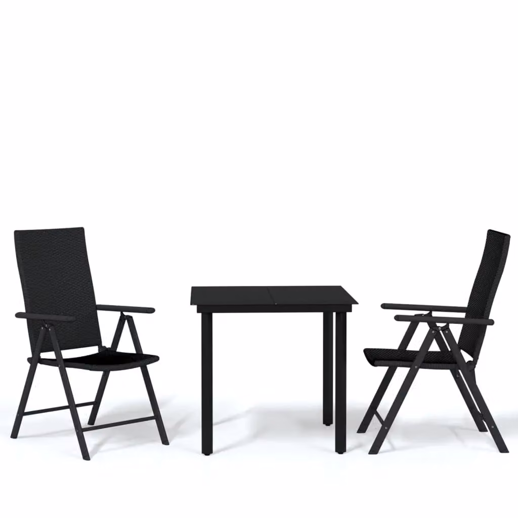 Berkfield Home 3 Piece Modern Garden Dining Set in Black Metal and Rattan with Glass Top – 2