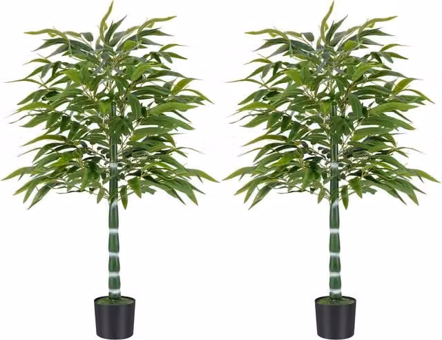 Set of 2 Green Faux Bamboo Tabletop Trees by COSTWAY