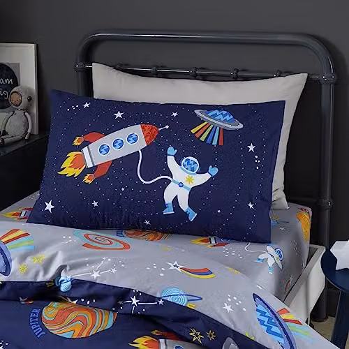 Catherine Lansfield Lost In Space Reversible Childrens Duvet Cover and Pillowcase Set in Blue and Grey, W/D/H: 135 x 200 cm and 50 x 75 cm – 2