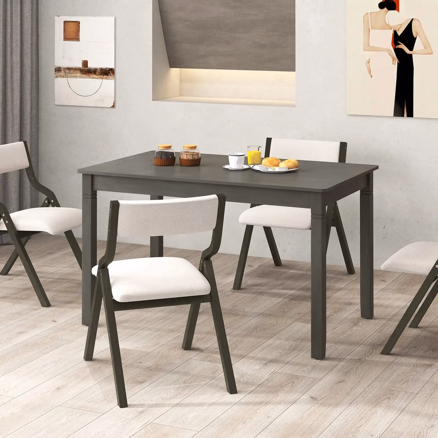 Gymax Rectangular Wooden Dining Table for 4 People in Grey and Black, W: 122 cm – 8