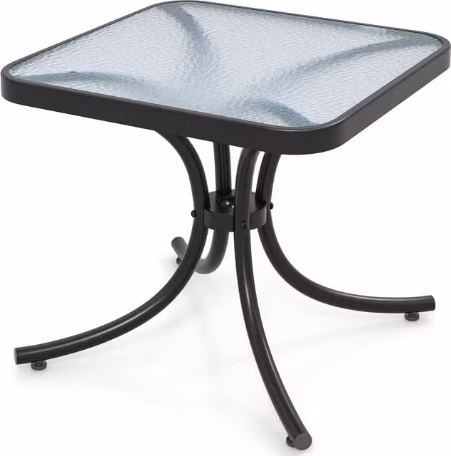 Costway Modern Black Garden Coffee Table with Tempered Glass and Metal Frame