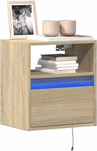 Berkfield Home Set of 2 TV Wall Cabinets with LED Lights in Sonoma Oak Brown, W: 41 cm, D: 31 cm, H: 45 cm – 1