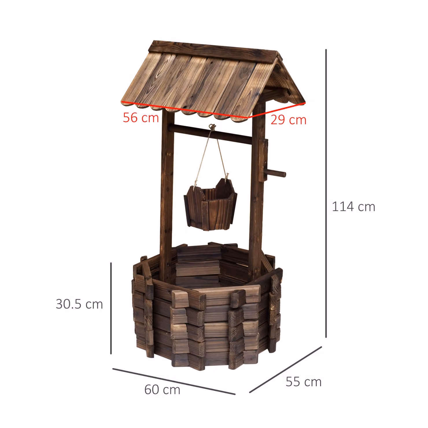 Outsunny Wooden Wishing Well Planter with Bucket, Brown – 3