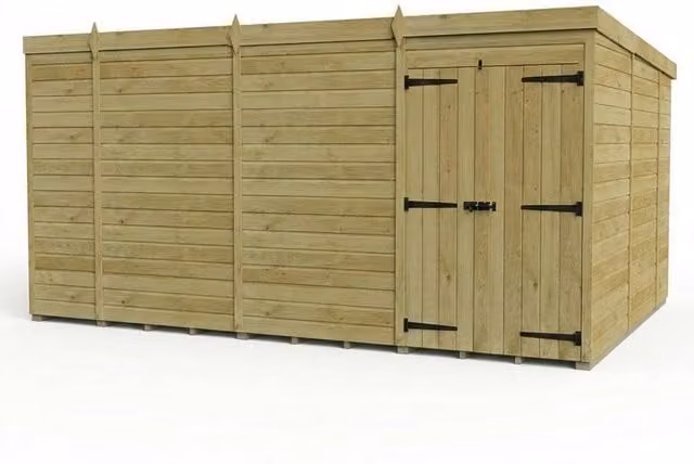 Buttercup Farm Brown Timber Pent Garden Shed with Double Doors, W: 305 cm, D: 305 cm, H: 210 cm – 1