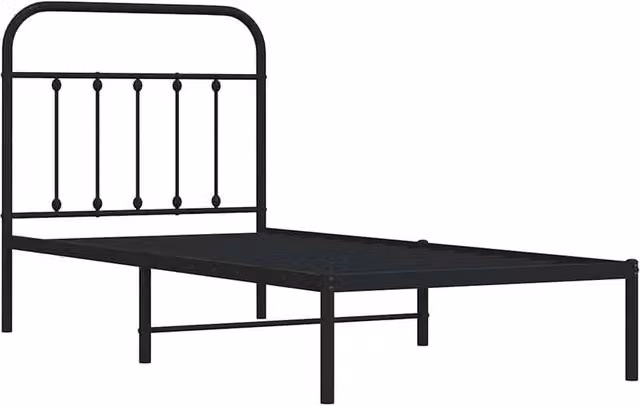 Berkfield Home Metal Bed Frame with Headboard in Black, W/D/H: 90 x 190 cm