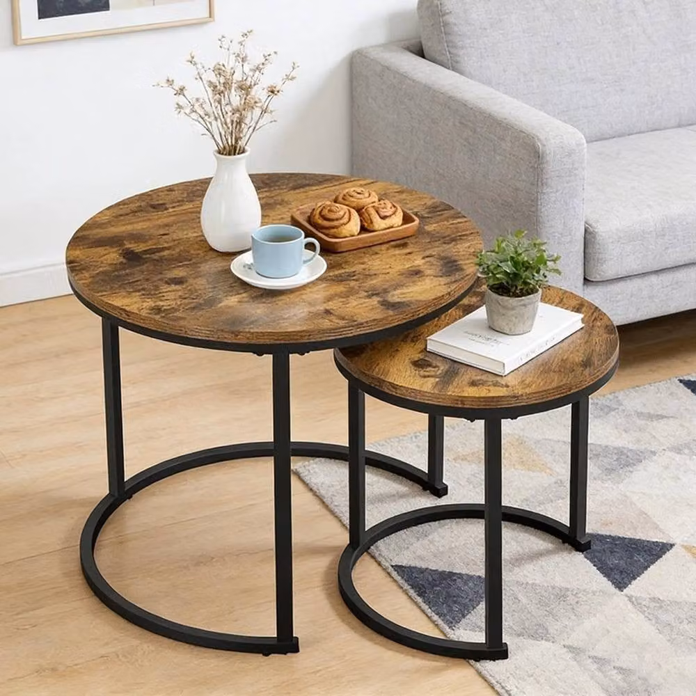 Nordara Set of 2 Round Nesting Coffee Tables in Brown – 6