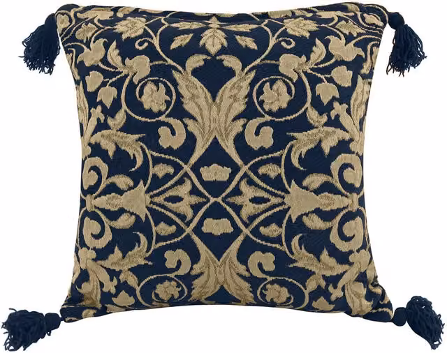 Intimates Blue Floral Jacquard Square Tassel Corner Cushion