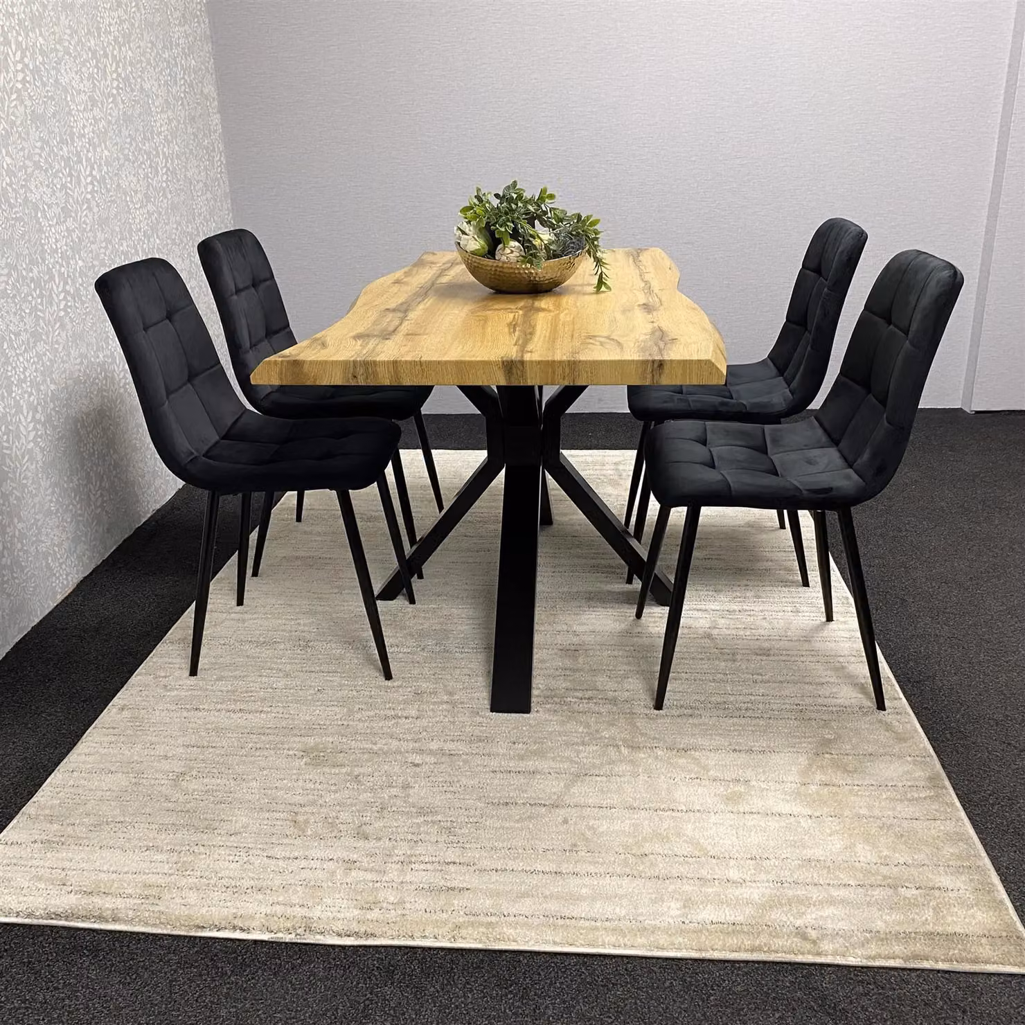 KOSY KOALA Brown Wooden Rectangular Dining Table with 4 Black Velvet Chairs – 5