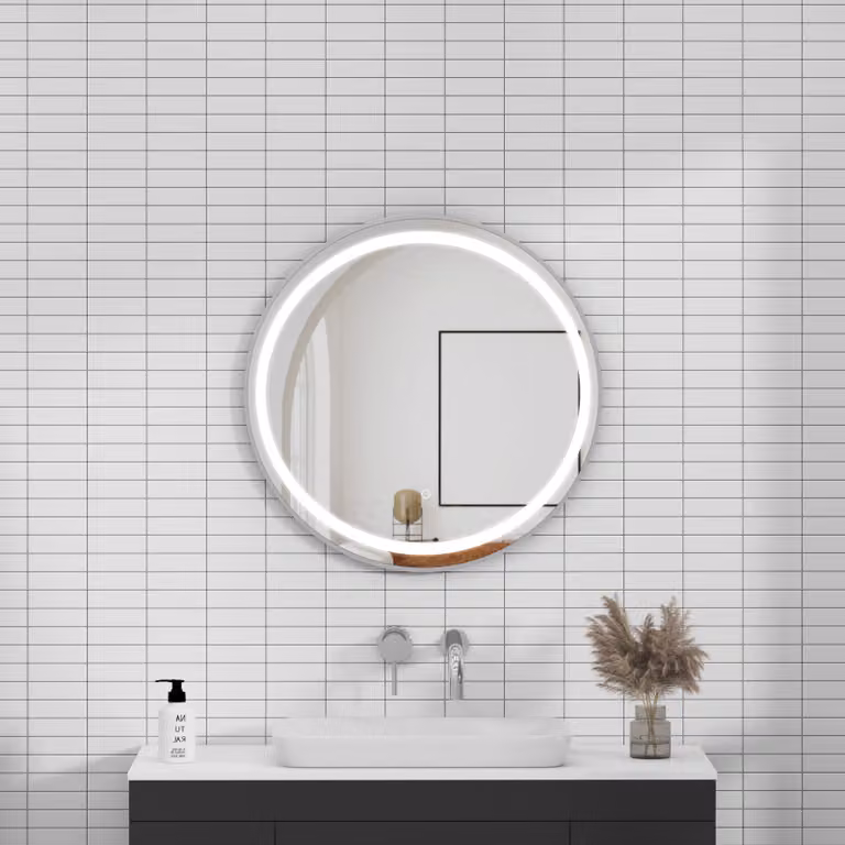 Royal Bathrooms Capri Round LED Illuminated Framed Mirror in Silver with Demister Pad and Touch Sensor, W: 60 cm, H: 60 cm