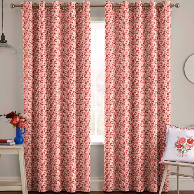 Cath Kidston Red Marble Hearts Ditsy Floral Blackout Eyelet Fabric Panel Curtains