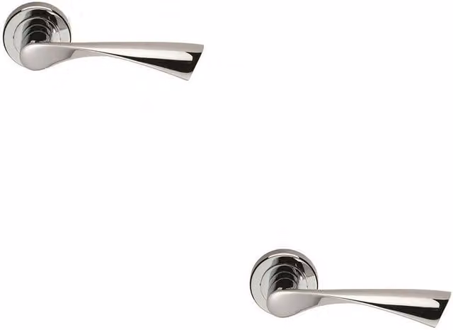 Loops 2x Pair Angular Twisted Handle on Round Rose Concealed Fix in Polished Chrome
