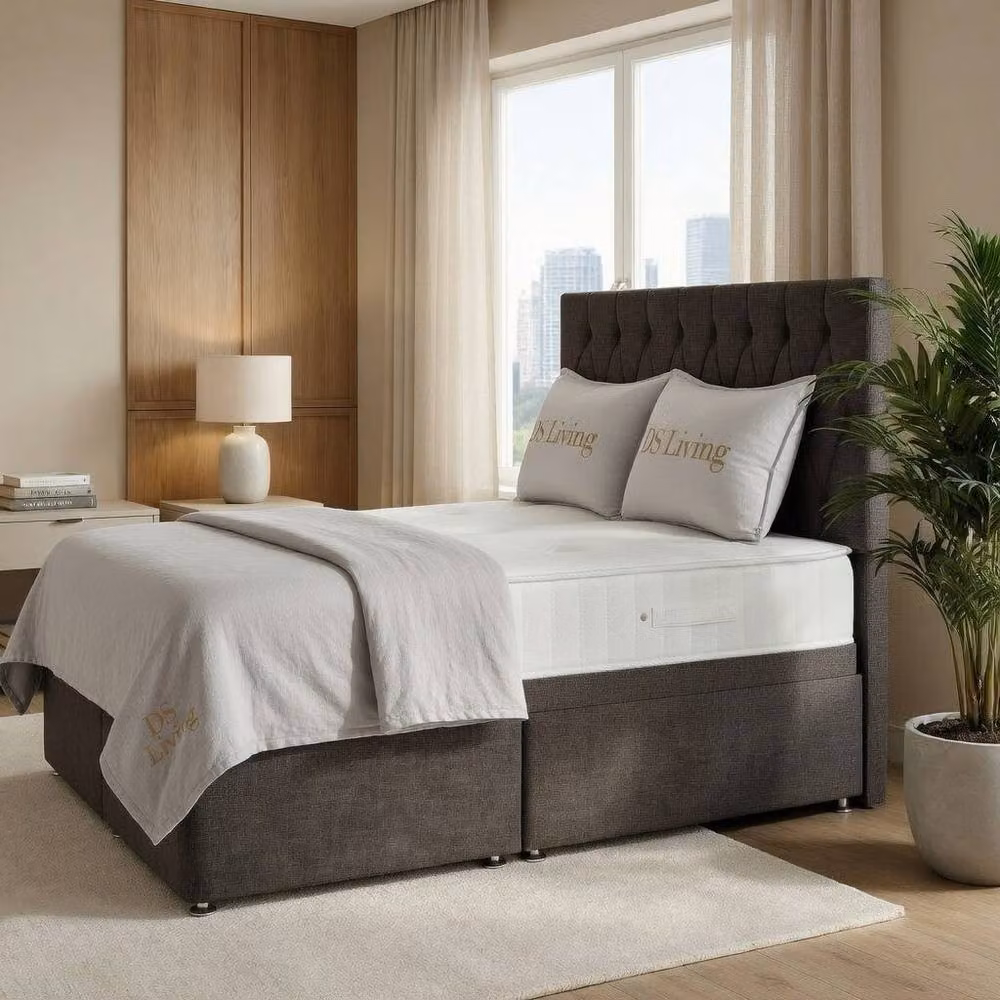 DS Living Diamond Grey Upholstered Fabric Divan Bed, W/D/H: 200 x 200 cm – 3