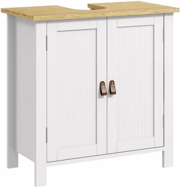Kelvenix White Matt Freestanding Bathroom Under Sink Cabinet with Internal Shelves and Hinged Doors