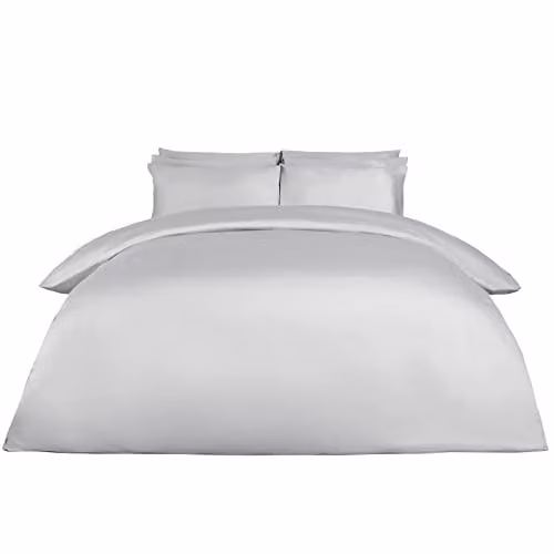 Highams Luxury 400 Thread Count Mako Satin Cotton Duvet Cover and Pillowcase Set in Silver Grey, Single, Duvet Cover: 135 x 200 cm, Pillowcase: 50 x 75 cm – 1