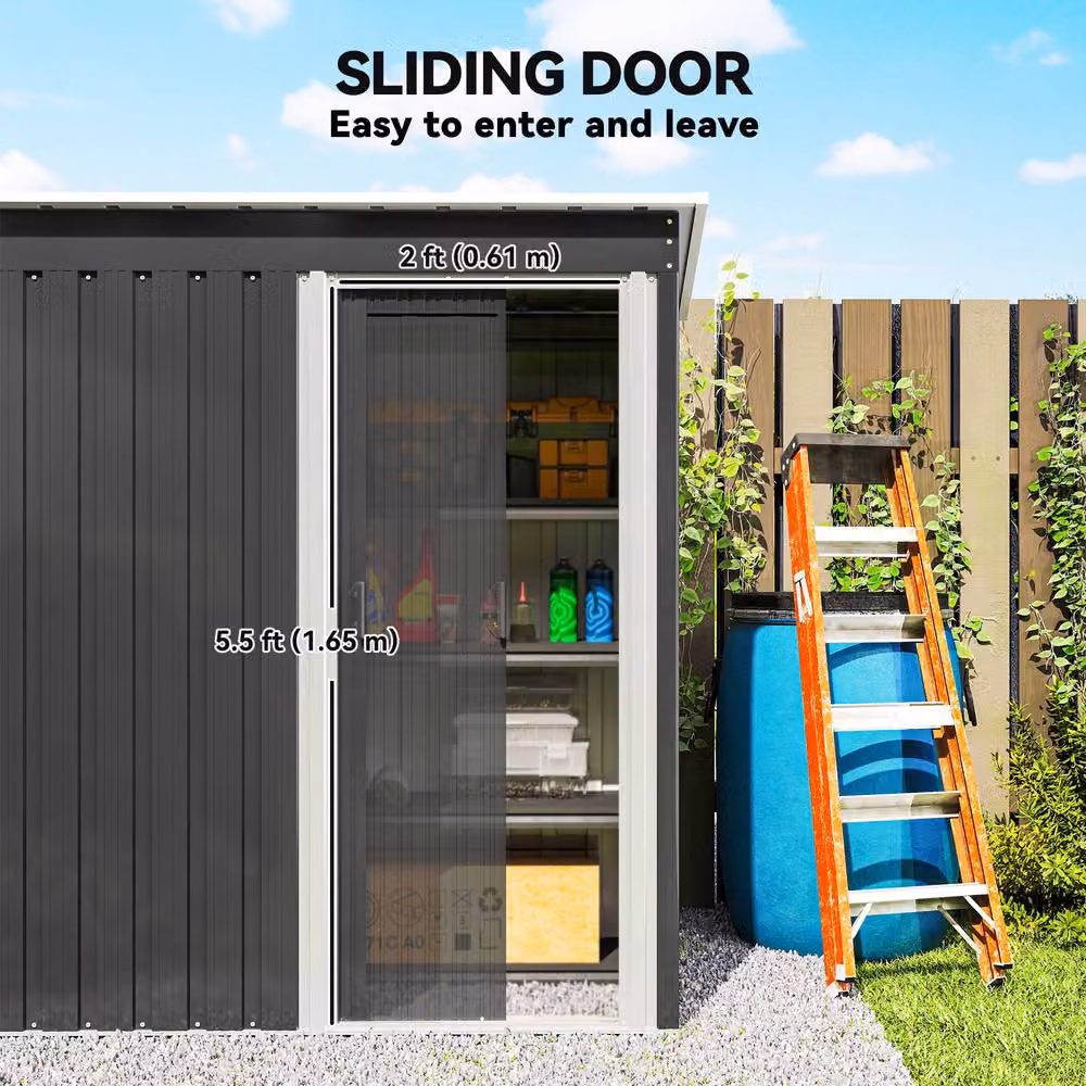 Rolipo Black Metal Garden Storage Shed with Sliding Door and Sloped Roof, W: 152.4 cm, D: 91.44 cm, H: 182.88 cm – 6