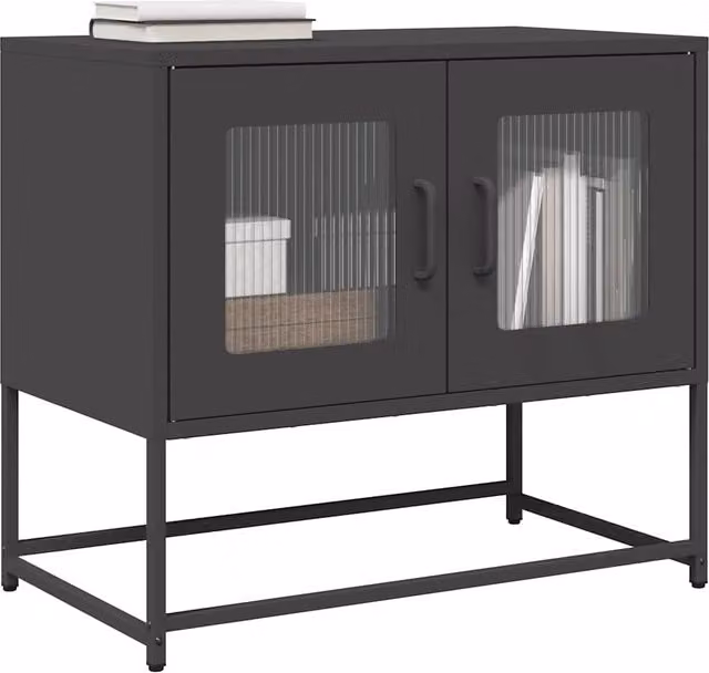 Berkfield Home Industrial TV Cabinet in Black Matt Cold-rolled Steel, W/D/H: 68 x 39 x 60.5 cm