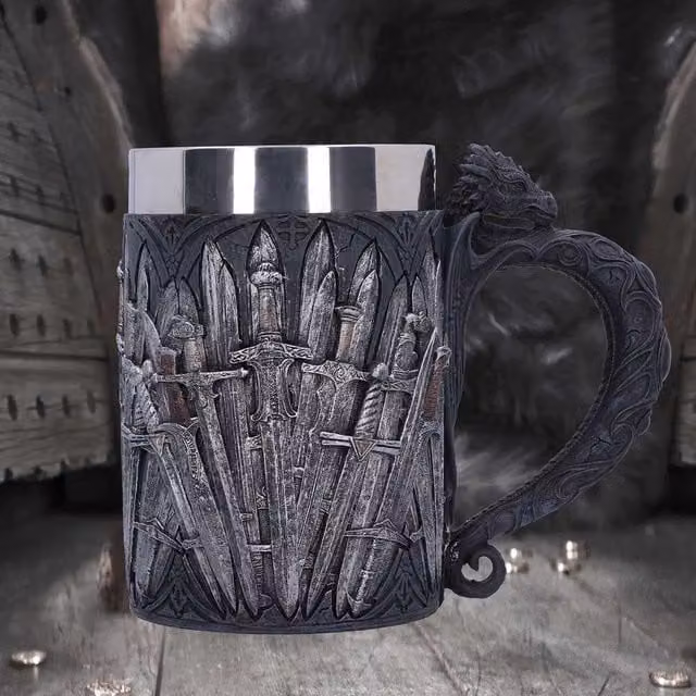 Nemesis Now Medieval Sword Dragon Tankard Mug in Black and Grey, Height: 14 cm