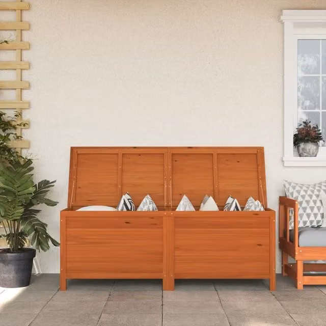 Berkfield Home Brown Solid Wood Fir Garden Storage Box W: 150 cm, D: 50 cm, H: 56.5 cm