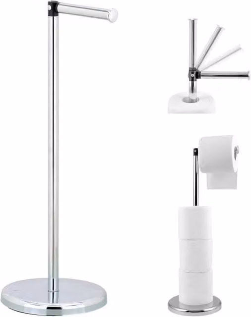 KORVIXA Anti-Slip Freestanding Toilet Roll Holder with Spare Roll Holder in Silver Stainless Steel