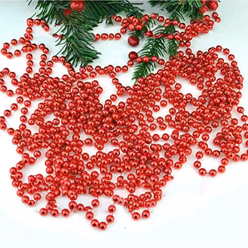 Shatchi Red Metallic Hanging Bead Garland for Christmas Tree Decoration