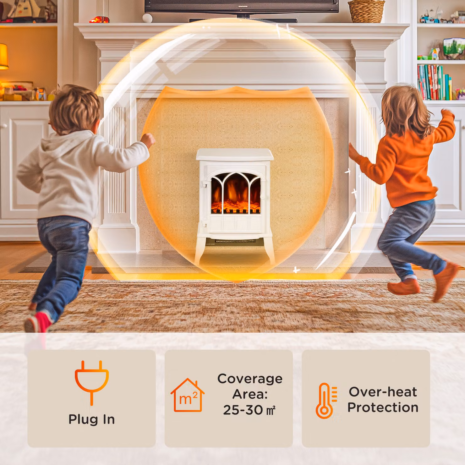 HOMCOM Freestanding Electric Fireplace and Stove Heater with LED Flame Effect in White – 5