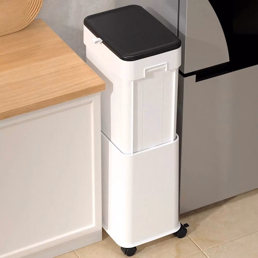 NESTLUNE 20 L Adjustable Mobile Kitchen Waste Bin with Flip Lid, White, H: 73 cm, W: 15 cm, D: 15 cm – 2