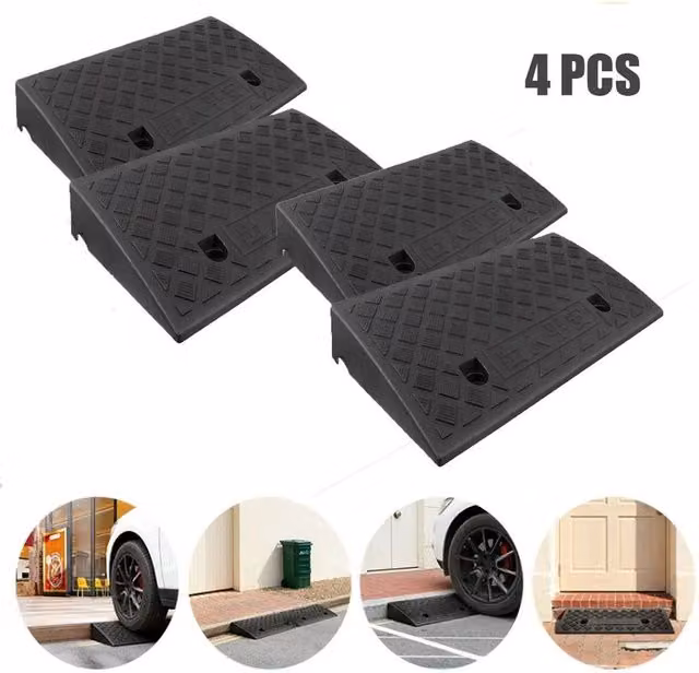 FLAVORA Heavy Duty Portable Kerb Ramps, 4 Pack, Black, W: 52 cm, L: 1000 cm