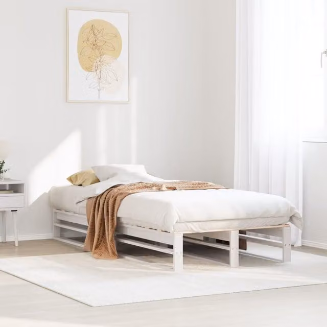 Berkfield Home Single Solid Wood Pine Bed Frame, White, W/D/H: 90 x 190 cm