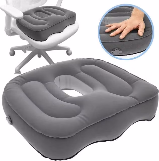 NESTLUNE Inflatable Grey Travel Seat Cushion with Breathable Contoured Design – 1
