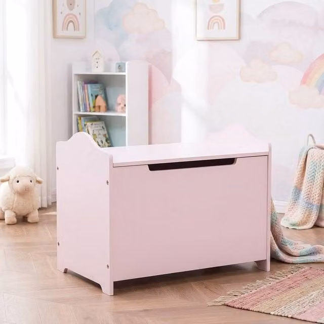STILVORA Pink Toy Box with Safety Soft-Close Lid, W: 48 cm, D: 40 cm, H: 40 cm – 1