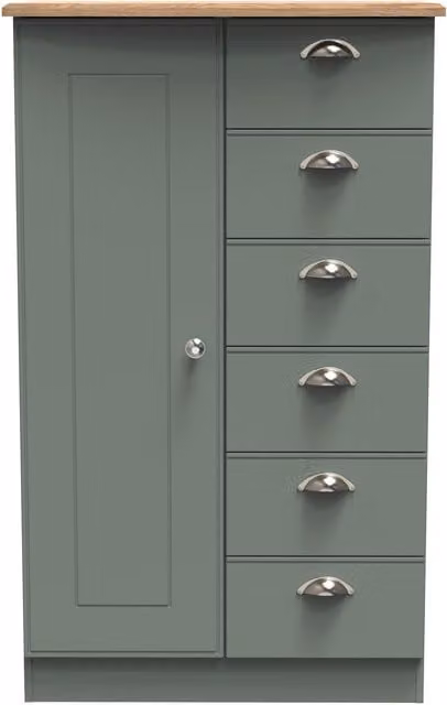 Ready Assembled 2 U Albert Childrens Wardrobe with 1 Door and 5 Drawers in Pale Green