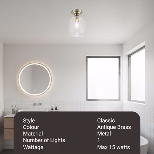 Cosylyte Buxton Classic Bubble Glass Ceiling Light, Antique Brass and Transparent, W/D/H: 18 x 18 x 25 cm, IP44 – 2