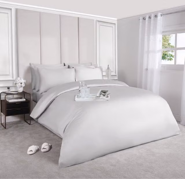 Highams Silver Grey Mako Satin 220 Thread Count Premium Cotton Duvet Cover