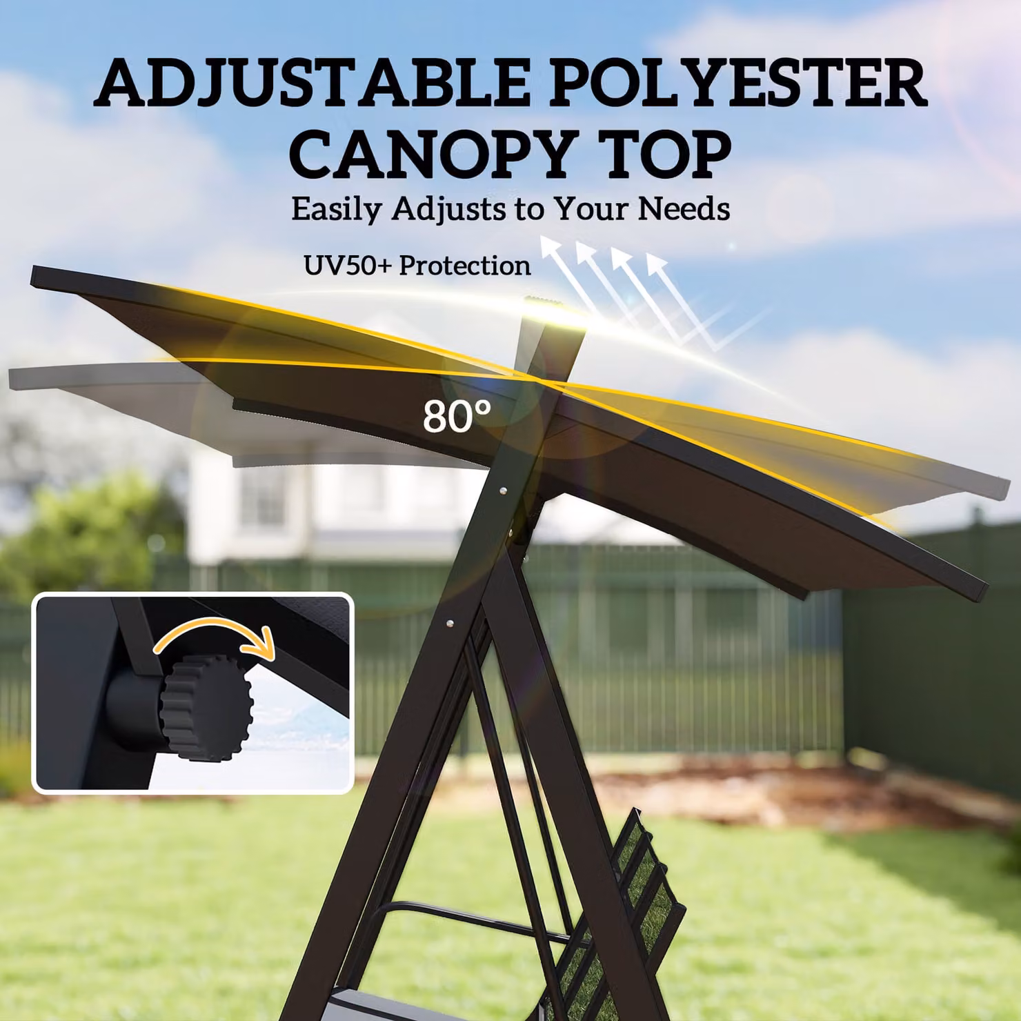 Outsunny 3 Seater Garden Swing Bench with Adjustable Sun Canopy in Grey – 6