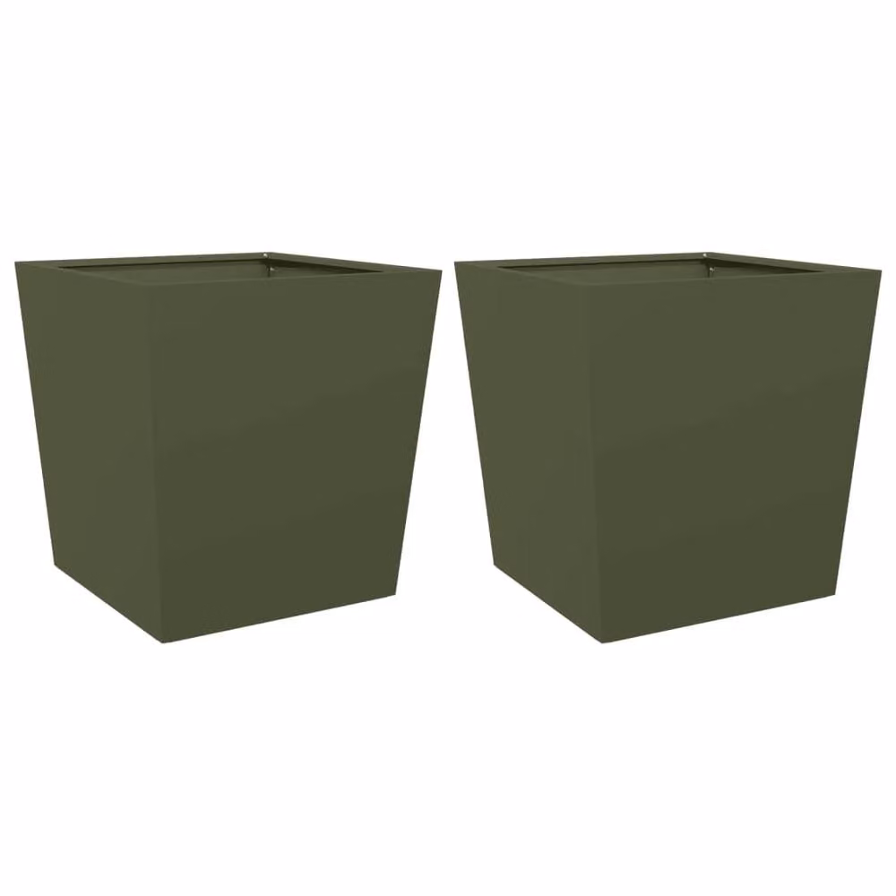 Berkfield Home Garden Steel Planter Tubs, Green, 2 Pack, W/D/H: 50 x 50 x 50 cm – 3