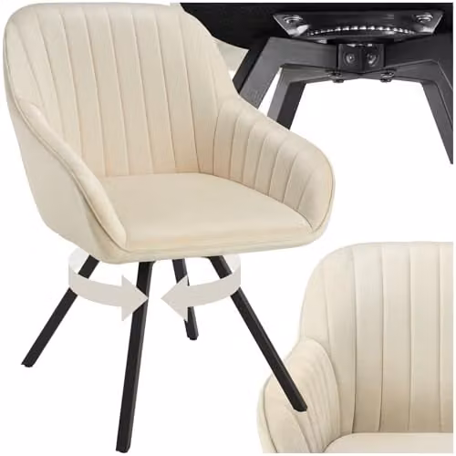 tectake Cream Velvet Swivel Armchair with Metal Frame and Foam Padding – 1