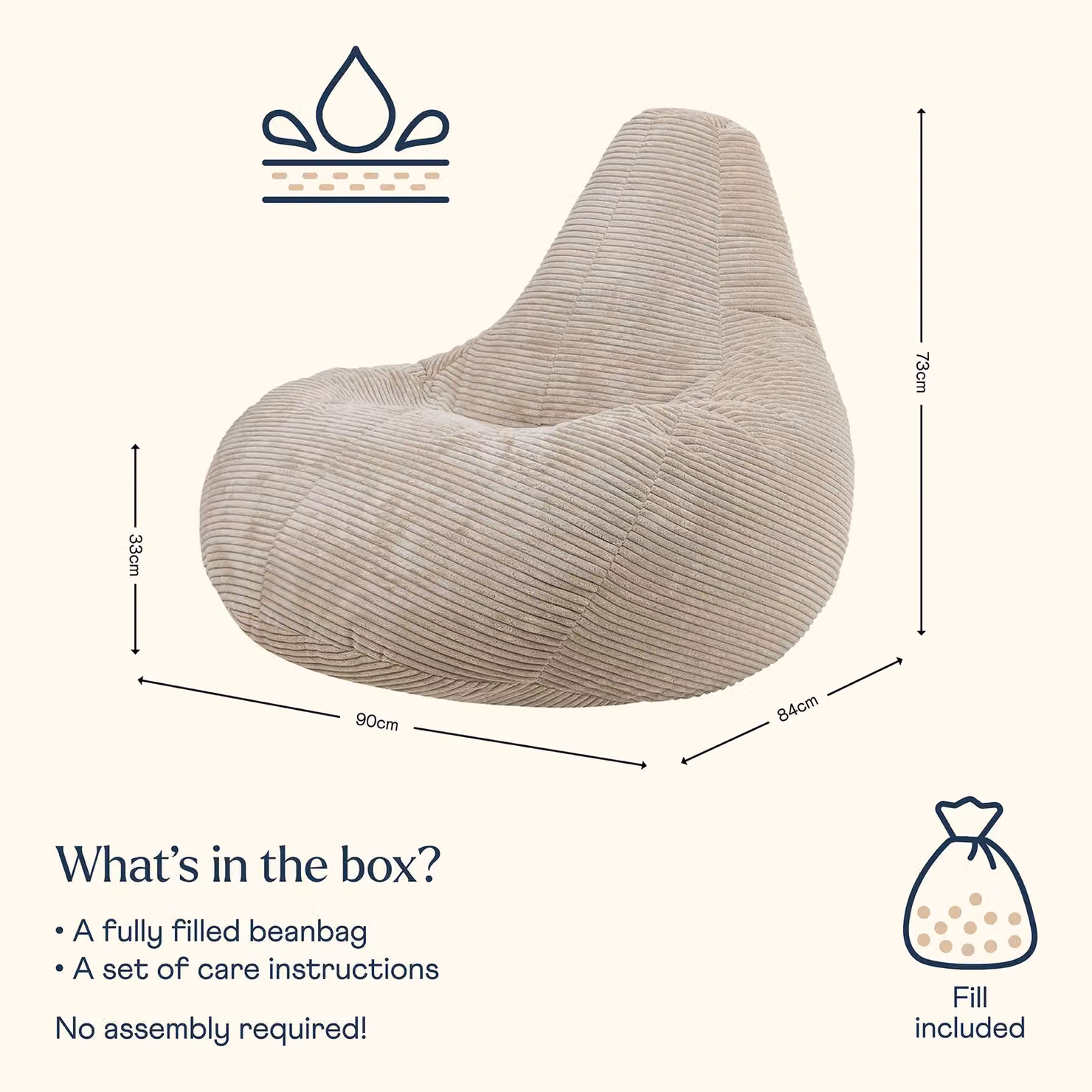 icon Dalton Cord Adult Bean Bag Chair Set of 2 in Beige with EPS Polystyrene Filling – 5