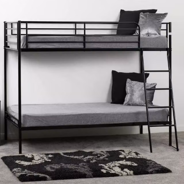 Seconique Brandon Black Metal Frame Single Bunk Bed, H: 197 cm x W: 90 cm x D: 128 cm