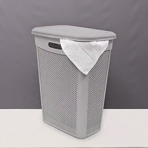 JVL Droplette Slim Laundry Basket with Lid, Grey, H: 55 cm, W: 46 cm, D: 29 cm – 2