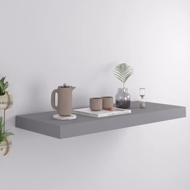 Berkfield Home Grey Floating Wall Shelf, W: 60 cm, D: 23.5 cm, H: 3.8 cm