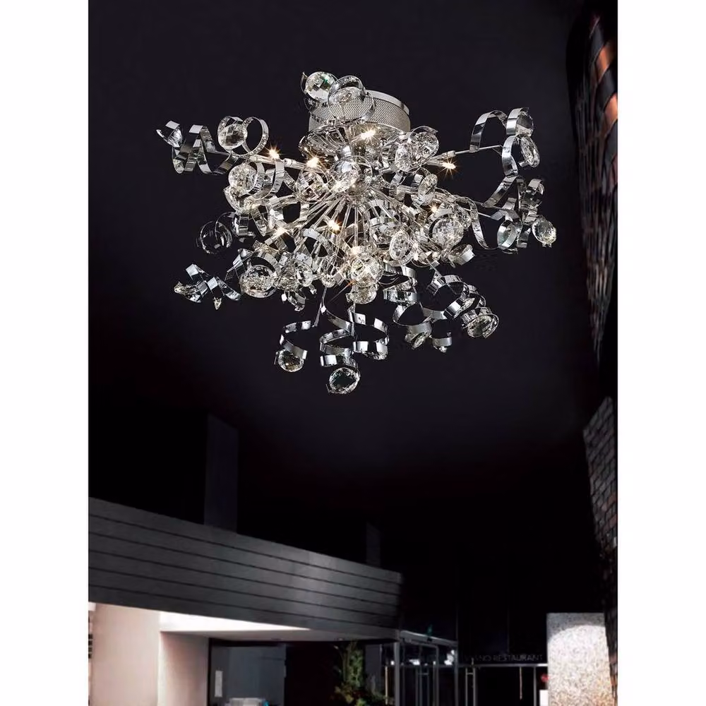 Netlighting Kurlz 15 Light Crystal Ceiling Light in Polished Chrome and Grey with G4 Compatibility – 3