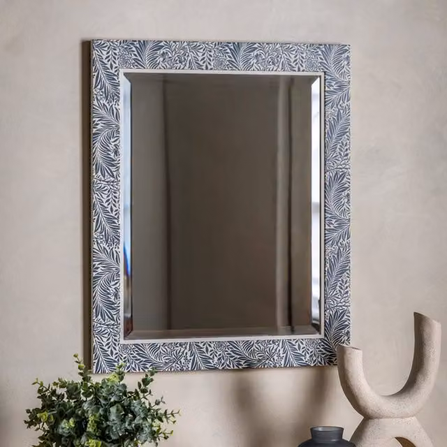 Terrys Vintage Floral Rectangular Wall Mirror, Blue and White, W: 51 cm, H: 61 cm