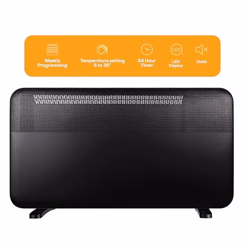 TCP 2000W Convection Panel Heater in Black, Wall Mounted or Freestanding with Digital Thermostat and Timer – 4